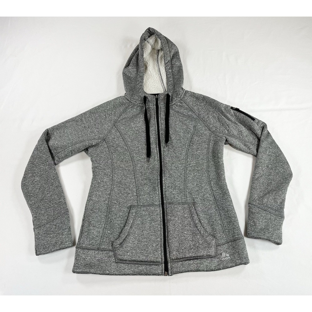 RBX Sherpa Fleece Lined Full Zip Hoodie Jacket Space Dye Gray Womens Size Medium